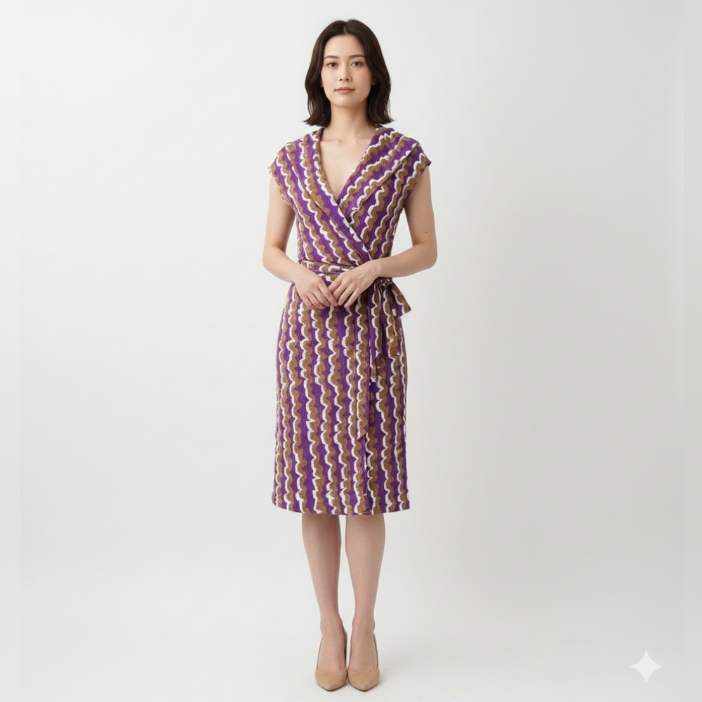 Diane Von Furstenburg Mylene Silk Disco‎ Geometric Hooded Wrap Dress